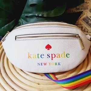 🆕 Leila pride white rainbow white belt bag waist kate spade handbag yellow